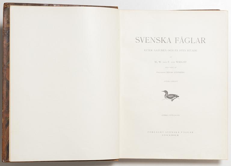 Bröderna von Wright, bokverk, 3 band, "Svenska fåglar", A. Börtzells tryckeri AB, Stockholm, 1927-1929.