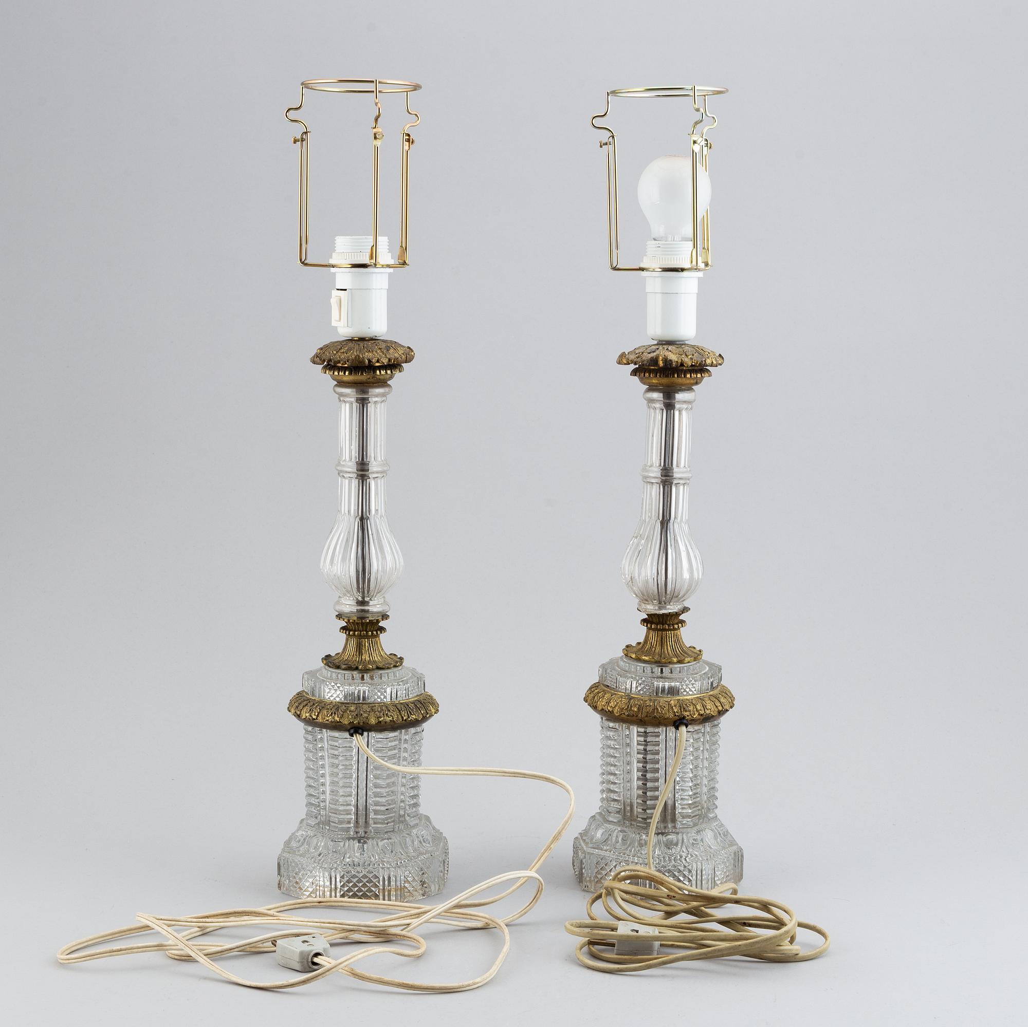A pair of glass table lamps, probably Russian, second half of the 19th century.