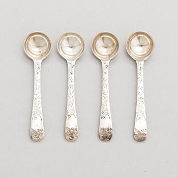 SALTKARSSET för fyra, sterling silver, London 1883.