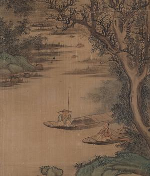 Rullmålning, färg och tusch på siden. Signerad Lan Meng (1644-1722), men senare, Qing dynastin.