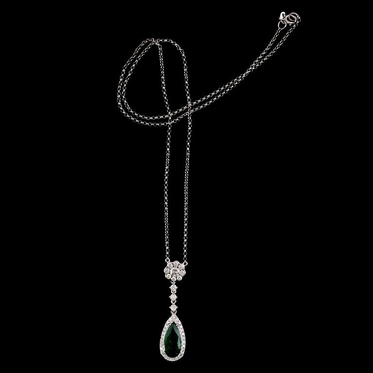 COLLIER, 18 k vitguld, smaragd ca 1.72 ct samt briljantslipade diamanter tot ca 0.72 ct.