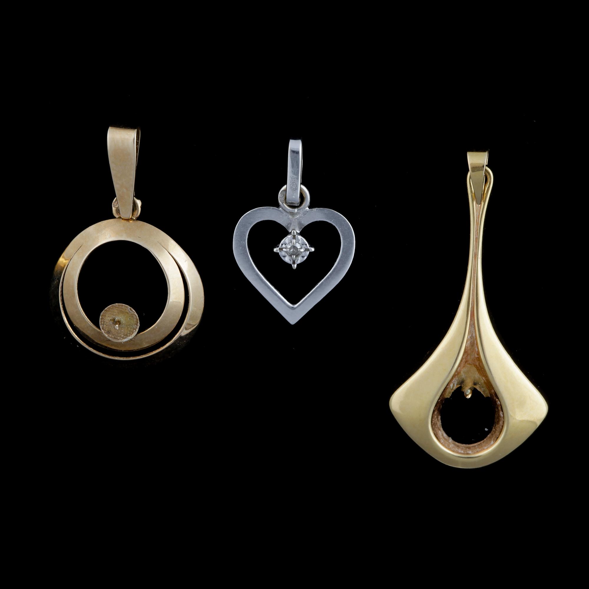 PARTI SMYCKEN, 9 delar, 18k, 14k guld, silver, diamanter tot ca0,10ct. Vikt guld 11,8g, resp 7,1g.