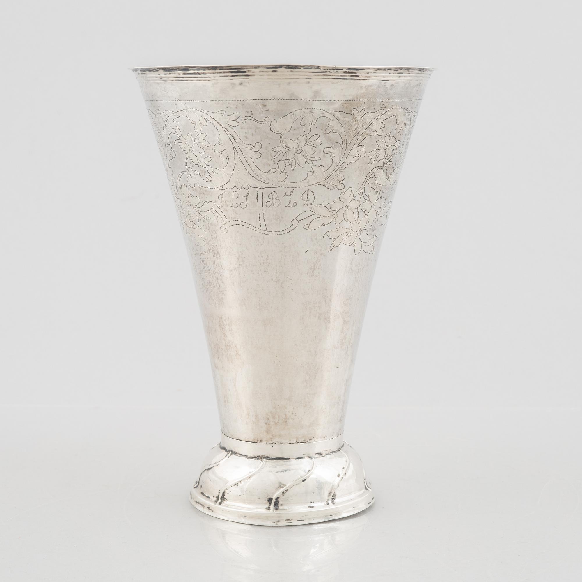 A silver beaker by Christopher Nordin, Hudiksvall 1827.