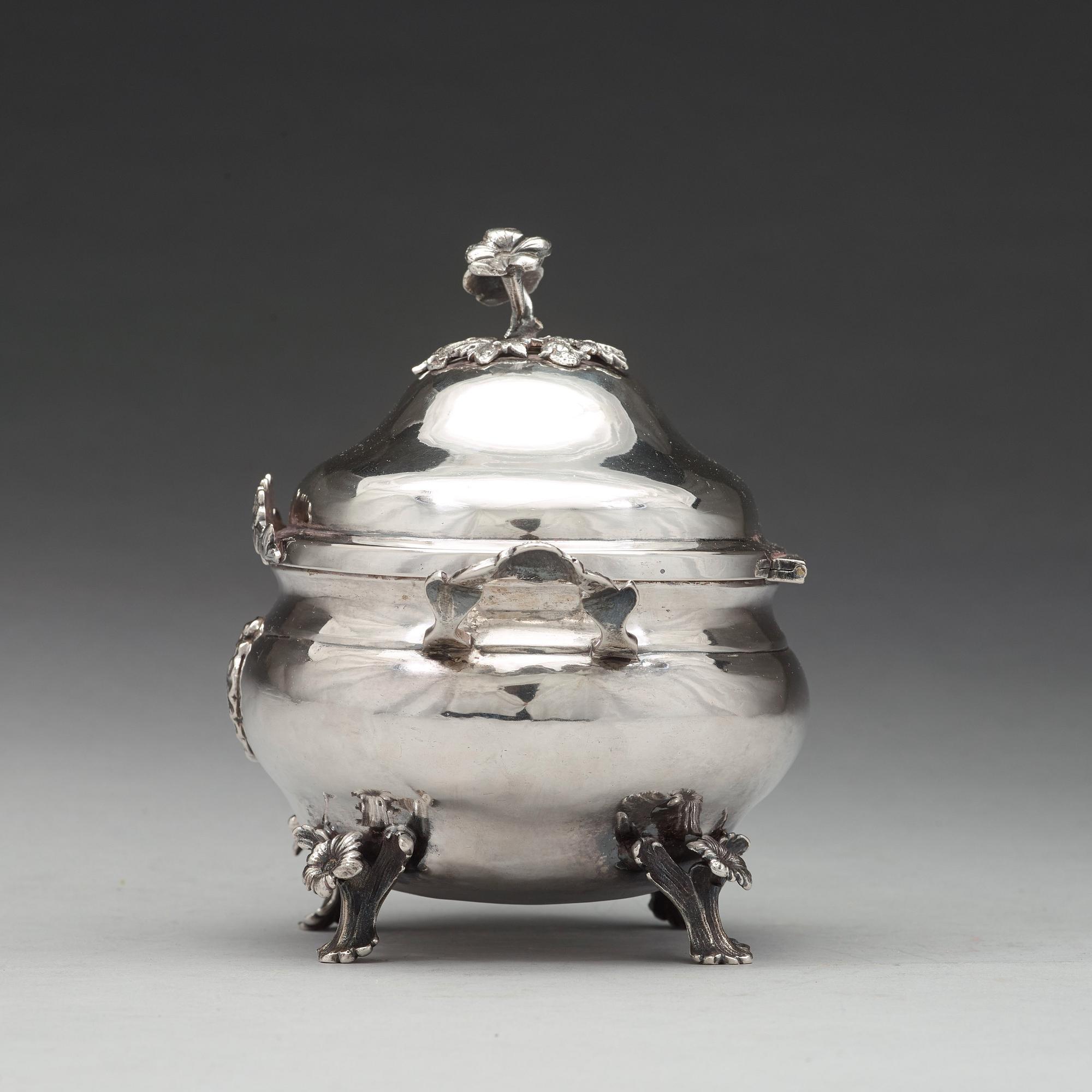 SOCKERSKRIN, silver, icke identifierad mästarstämpel, Stralsund 1700-tal, rokoko.