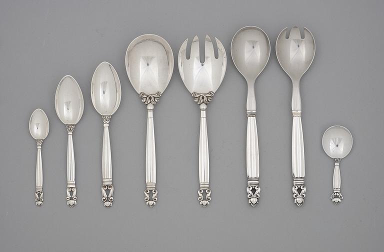 Johan Rohde, bestickuppsättning "Konge/Acorn", 133 delar, Georg Jensen, Köpenhamn efter 1945.