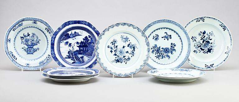 TALLRIKAR, 9 st, porslin, Kina, 1700/1800-tal.