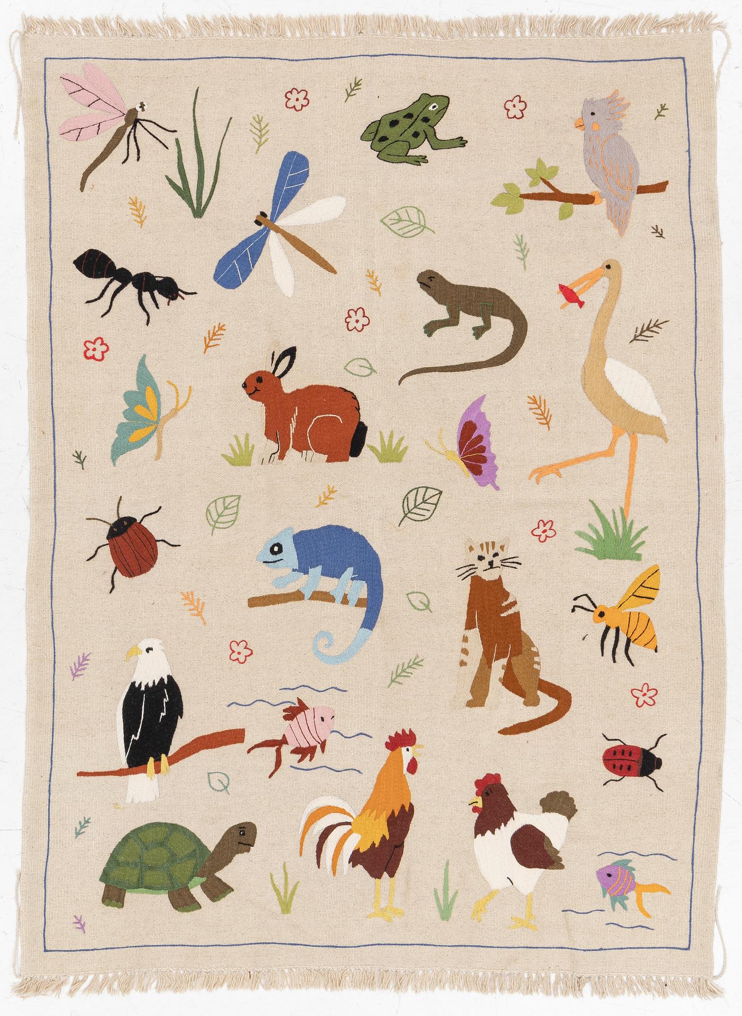 A hand-embroidered Kelim carpet, c. 200 x 147 cm.