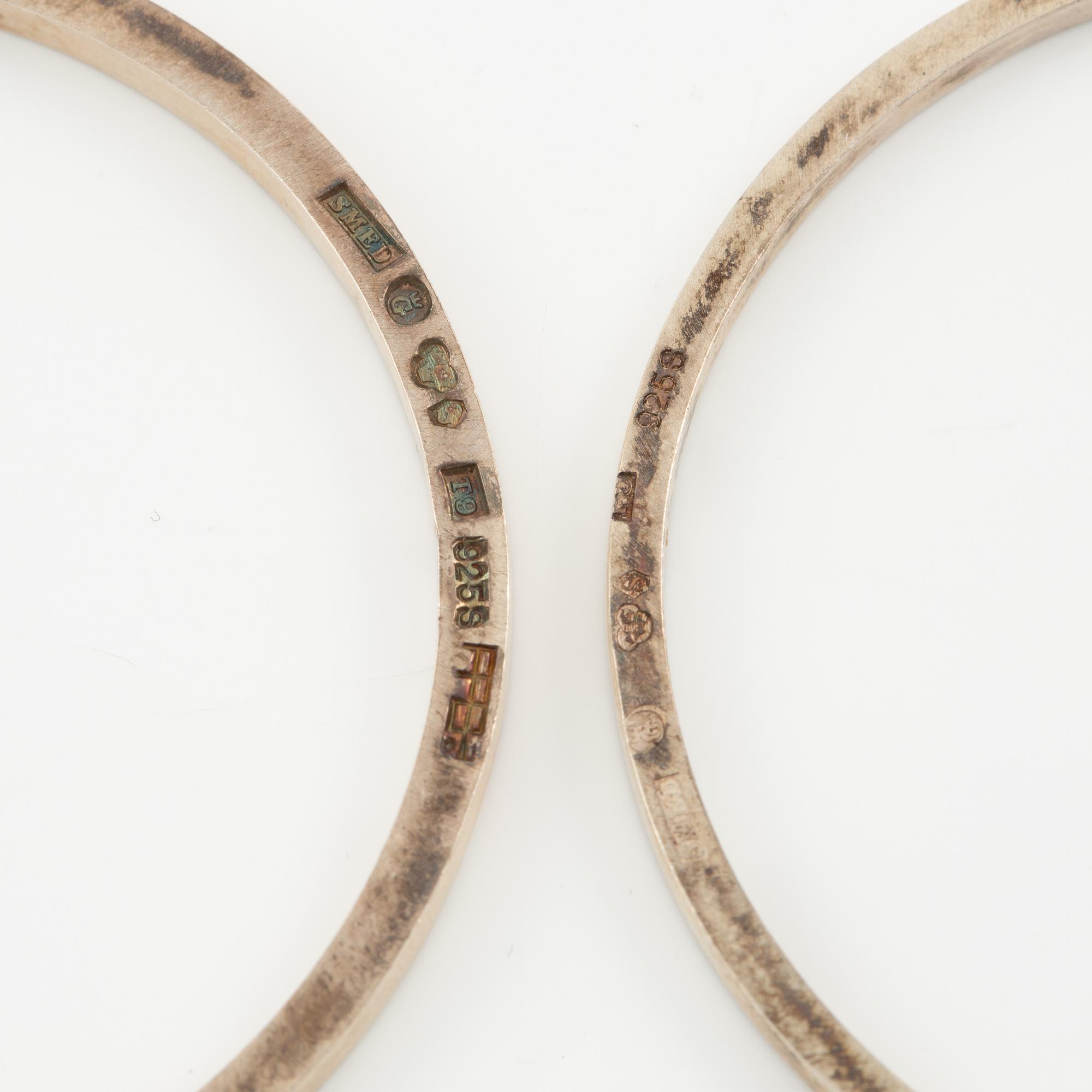 Lars Arby, five arm rings, sterling silver, Gothenburg 1963, 1967 and 1969.