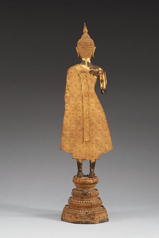 A gilt bronze figure of Buddha, Thailand, Ratanakosin, 19th Century.