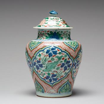 A Wucai Transitional vase with cover, 17th Century, Shunzhi (1644-1661).