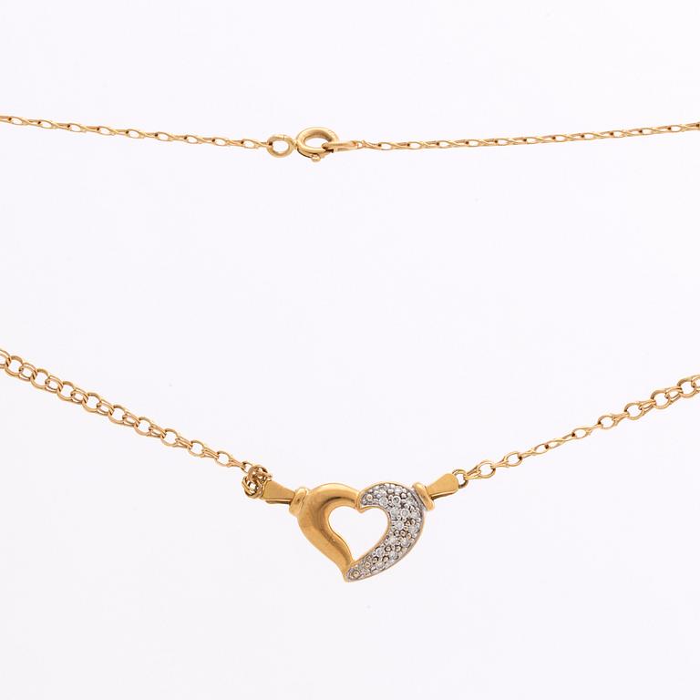 NECKLACE and BRACELET 18K gold w single-cut diamonds, total weight 10,4 g.