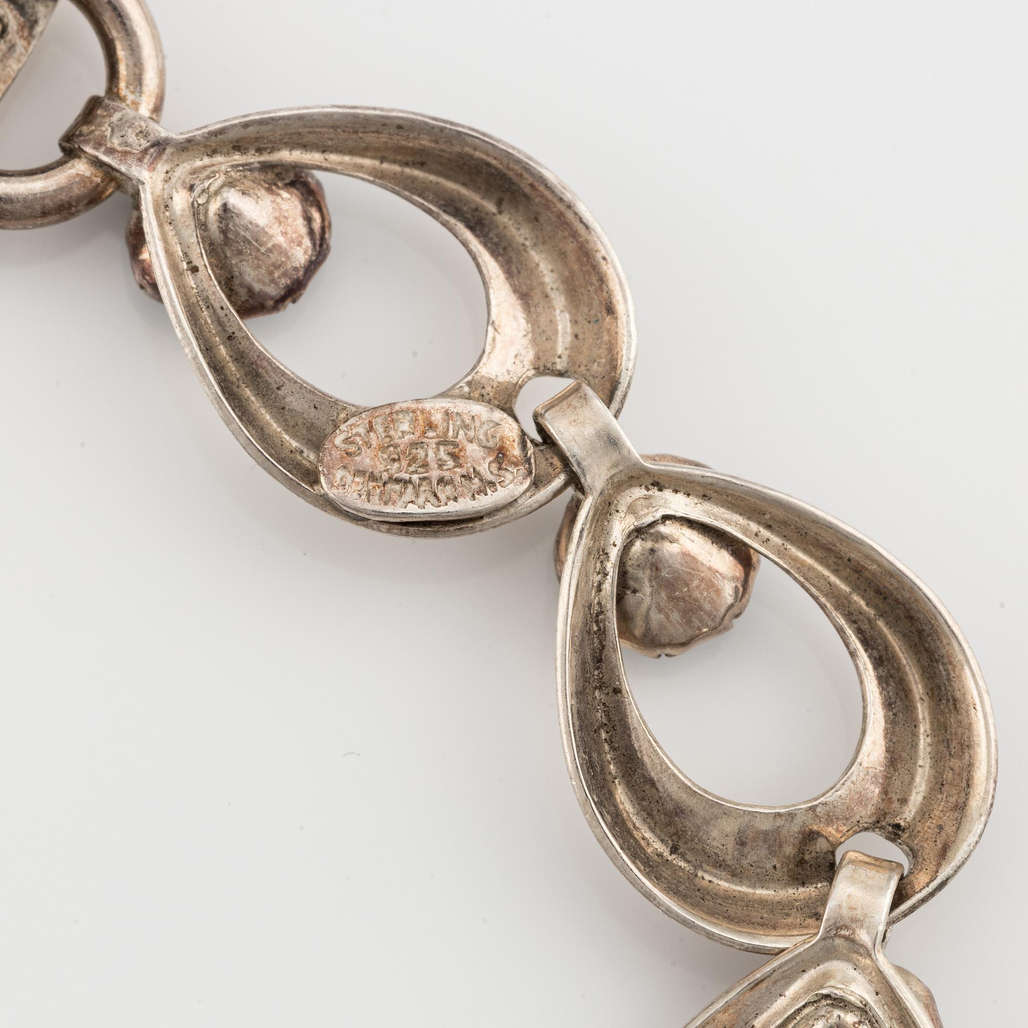 Herman Siersbol, bracelet and necklace, sterling silver with synthetic turquoise stones. Denmark.