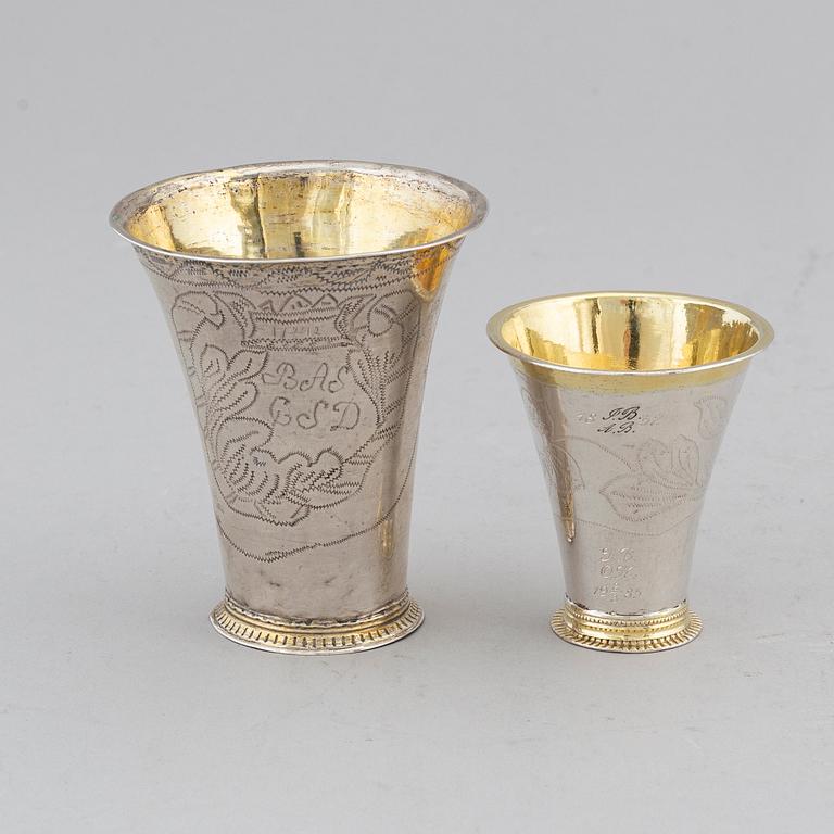 Two parcel-gilt Swedish silver beakers, second half of the 18th Century.