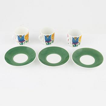Stig Lindberg, kaffekoppar med fat, 3 st, "Tahiti", Gustavsberg.