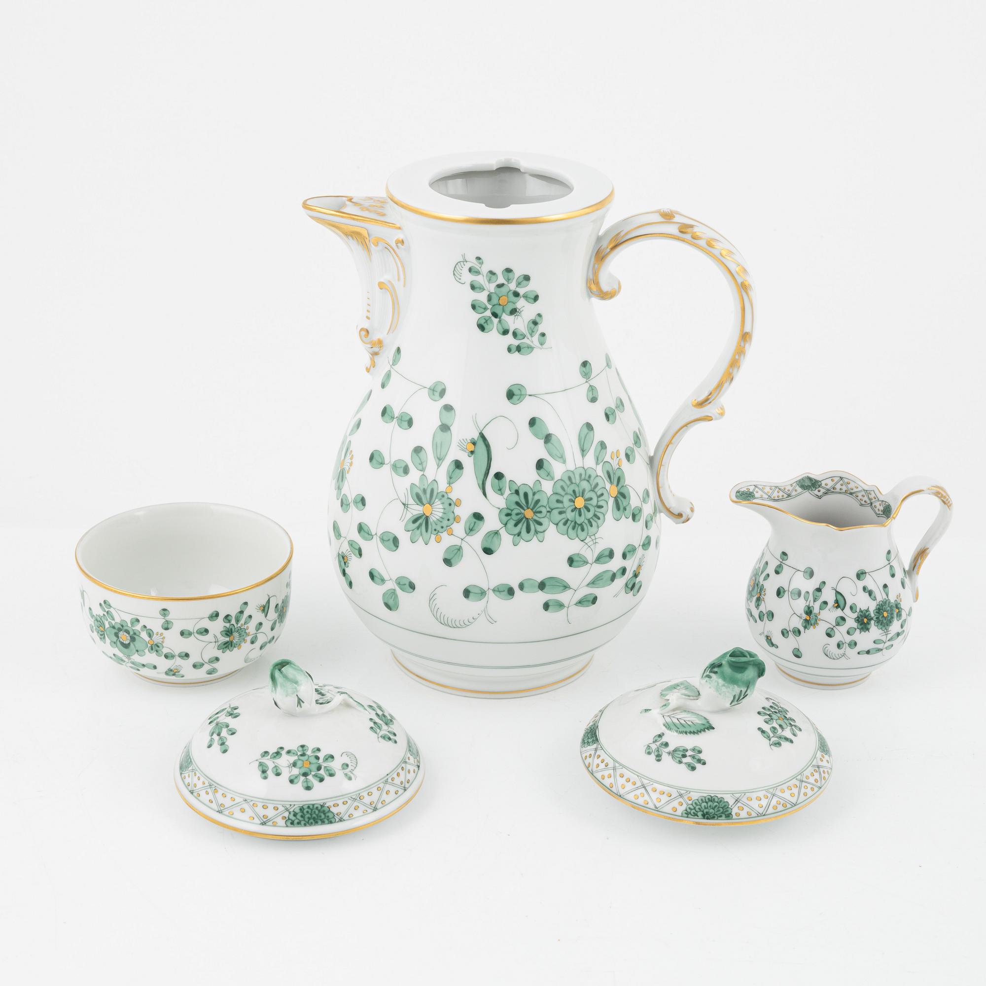 Mat- och kaffeservis, 83 delar, porslin, "Indische Malerei Grün", Meissen, 1900-tal.