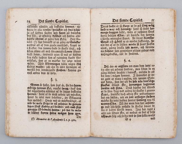 BOK: Mårten Triewald, Nödig tractat om bij, deras natur, egenskaper, skiötzel ..tryckt af Andr. Biörkman, 1728.