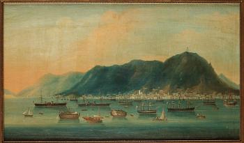 An oil painting on canvas over Hong Kong by anonymous artist, Qing dynasty, 19th Century.