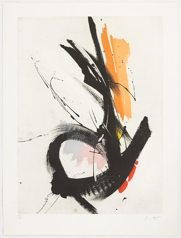 Jean Miotte, mapp med 4 färgetsningar, signerade 73/99. Omslaget är blandteknik och collage.