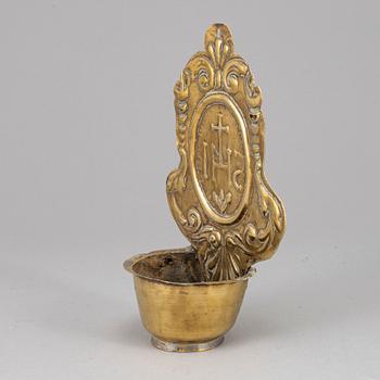 An 18th century brass Holy Water bowl.