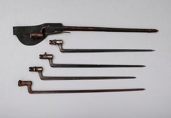 BAJONETTER, 5 st, olika modeller, 1800-/1900-tal.
