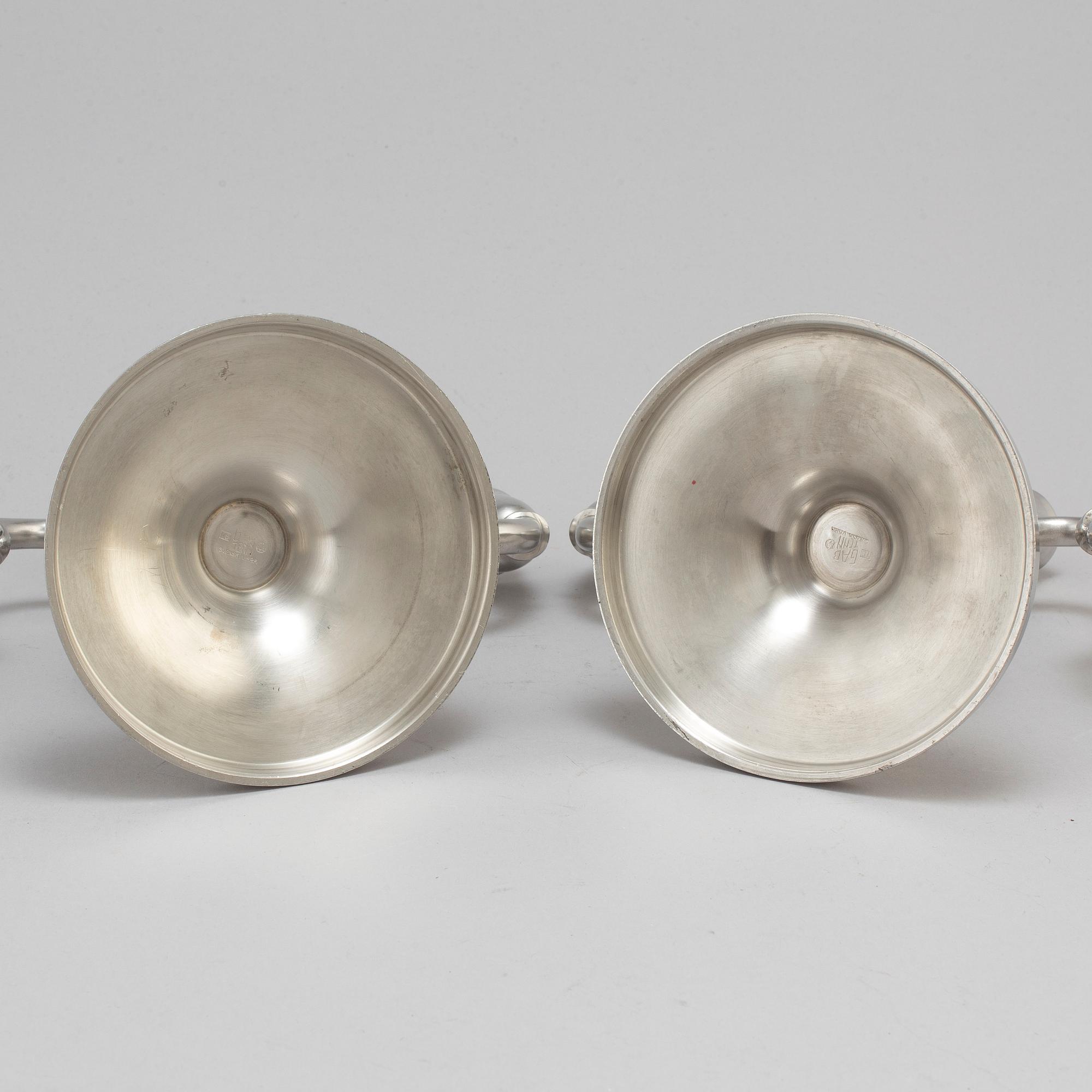 A pair of pewter candelabra from GAB Tenn, Stockholm, 1935.