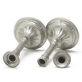 A pair of Gustavian pewter candlesticks by Jacob Sauer, Stockholm 1784.