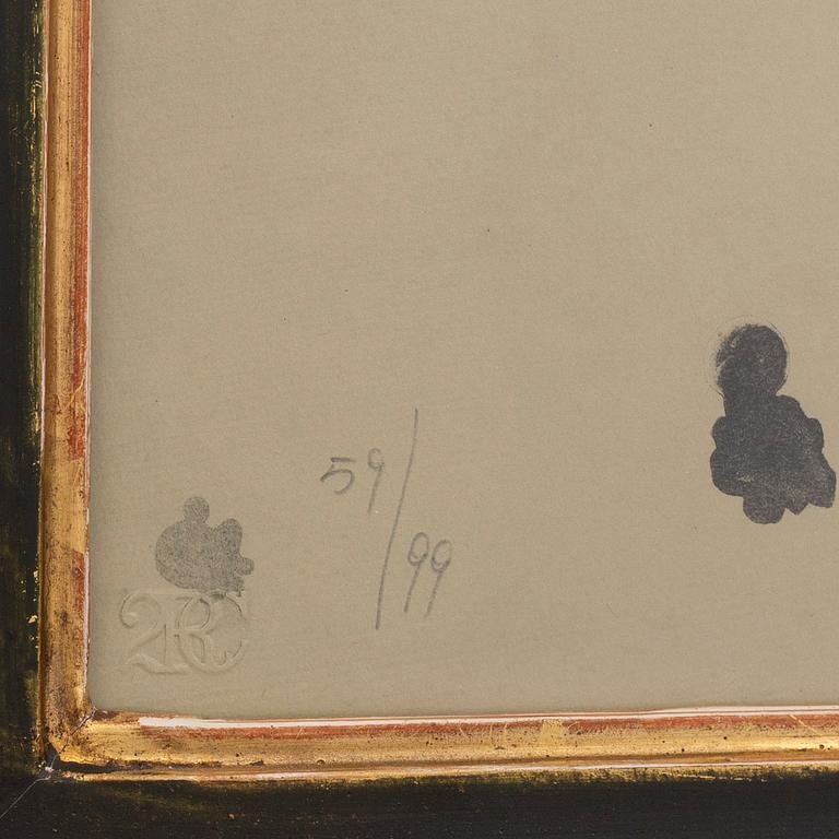 Lucio Fontana, a signed and numbered etching with relievo and perforation.