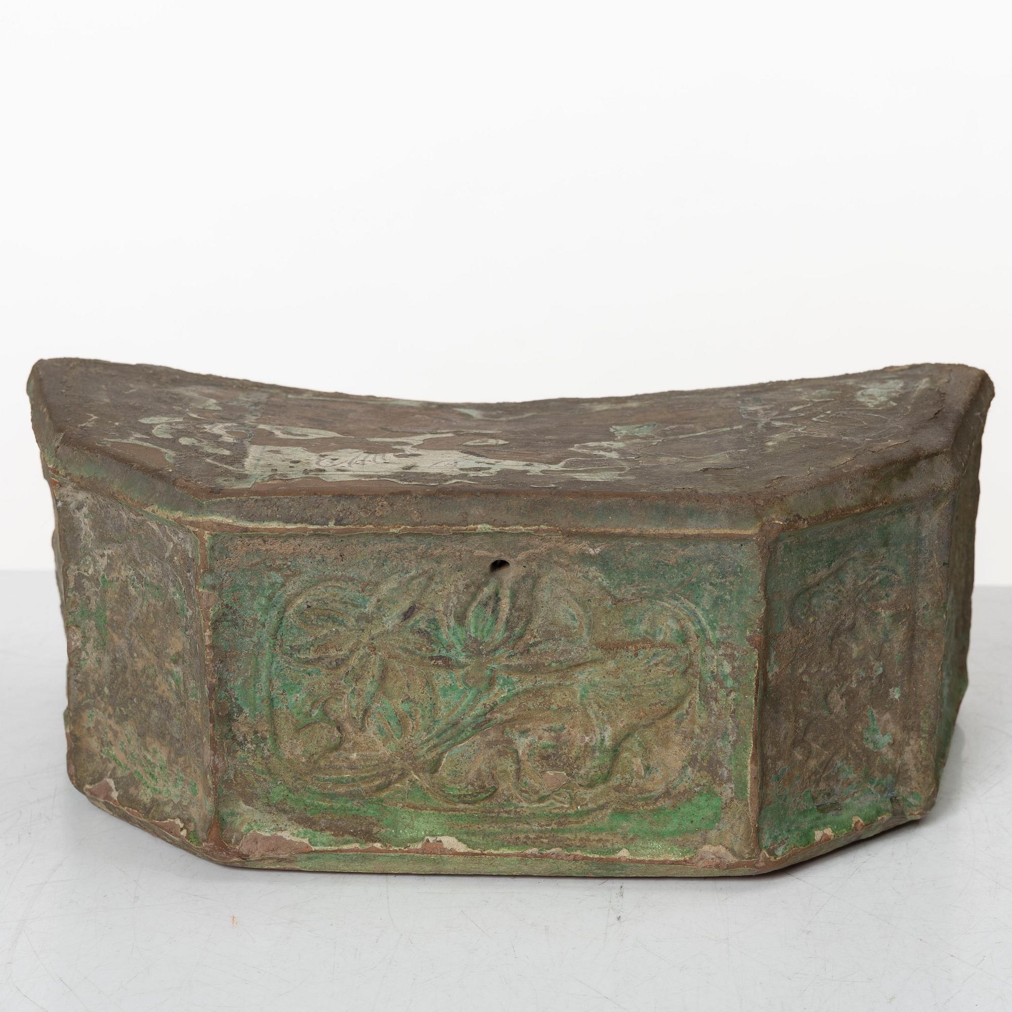 A Chinese glazed ceramic pillow, Song dynasty (960-1279).