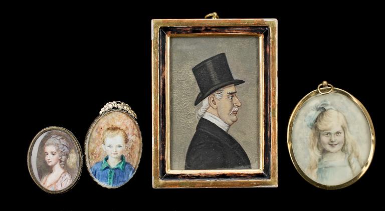 PARTI MINIATYRPORTRÄTT, 4st, 1800-1900-tal.