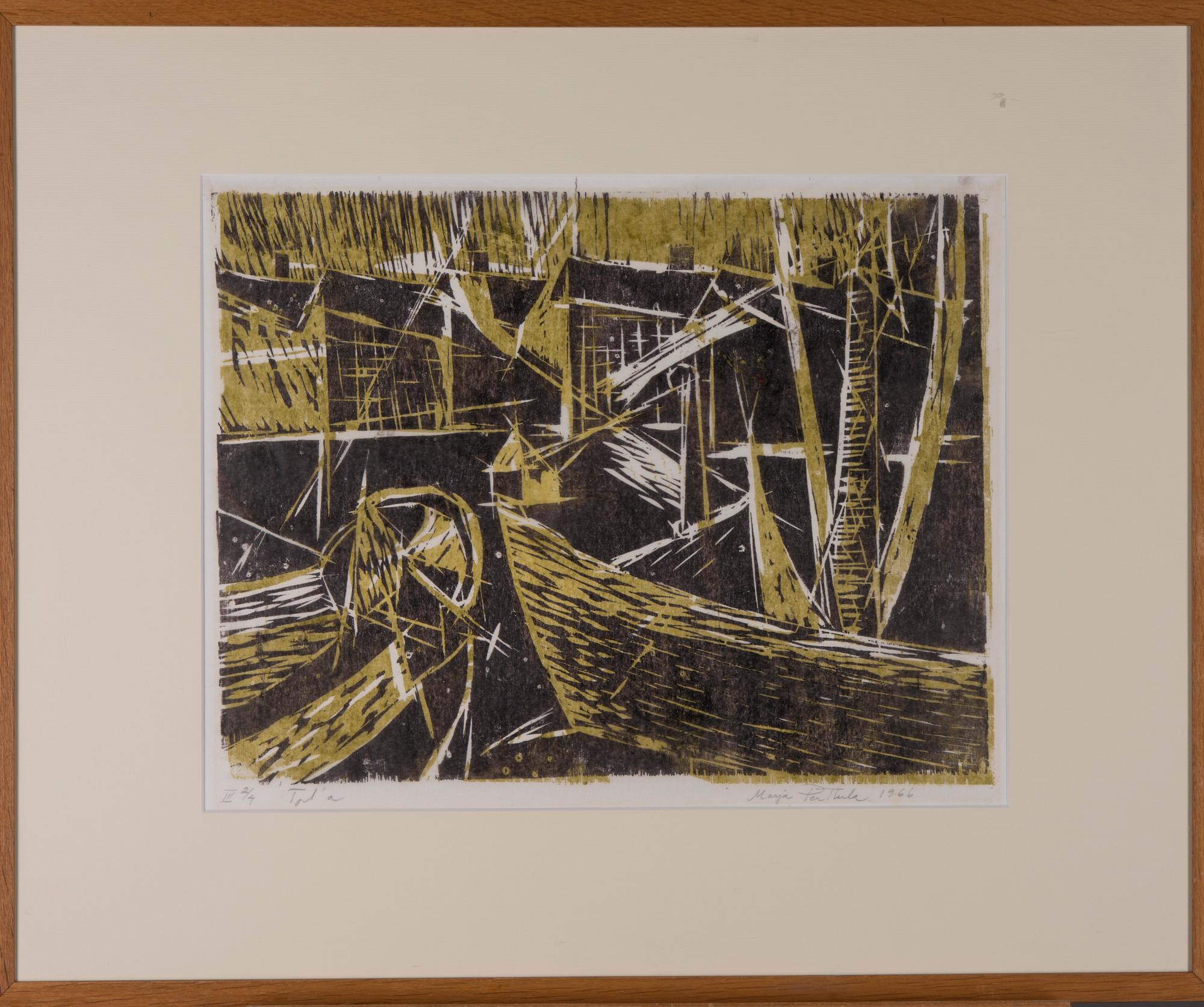 MARJA PERTTULA, puupiirros, signeerattu, päivätty 1966 ja numeroitu III 2/4. Taiteilijan vedos.