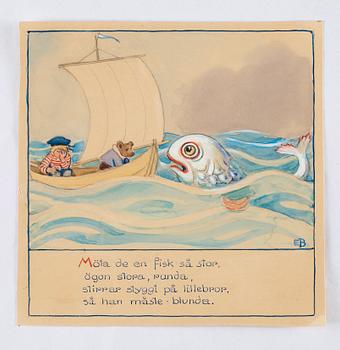 Elsa Beskow, "Lillebrors segelfärd. Bilderbok av Elsa Beskow. Med musik av Alice Tegnér".