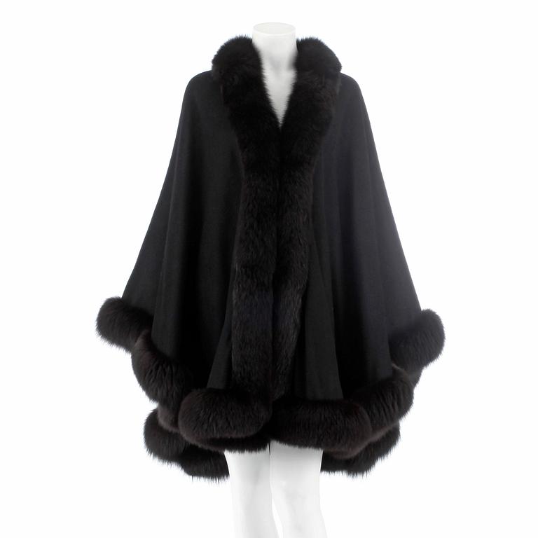 CAPE, black cashmere and fox.