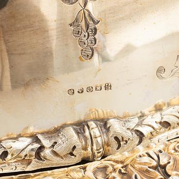 A silver plated cover by Martin, Hall & Co, Sheffield, and dish.