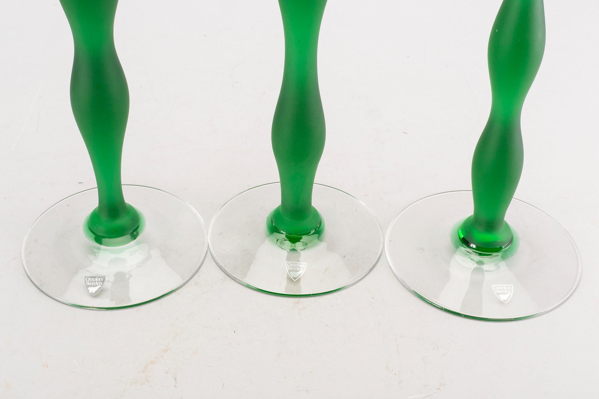 ANNE NILSSON ljusstakar 3 st "Celeste"  Orrefors sent 1900-tal glas.