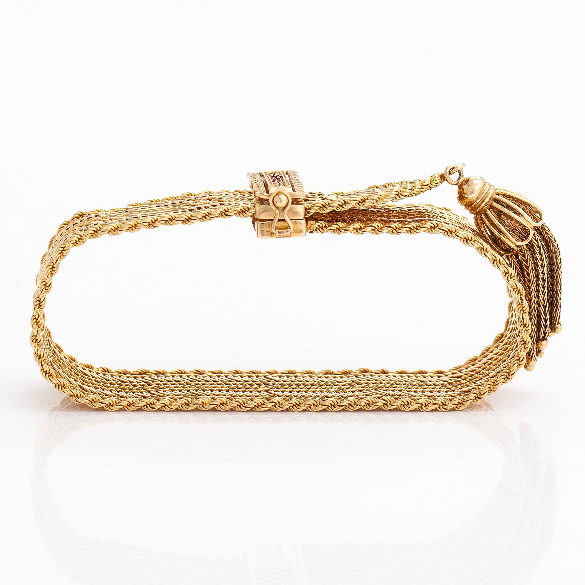 An 18K gold and synthetic rubies bracelet, Italy.