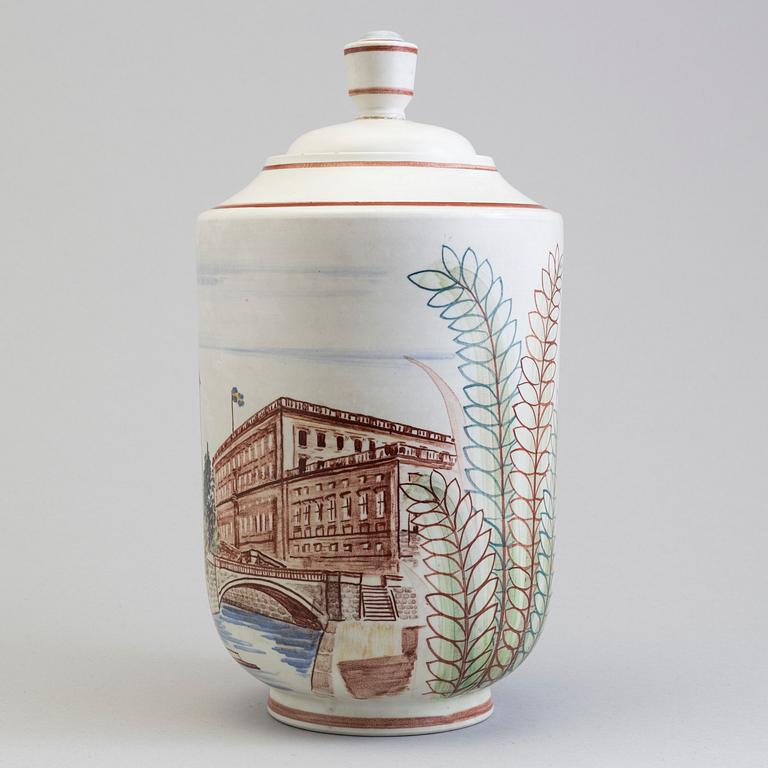 LARS THORÉN, urna med lock, stengods, Rörstrand -47.