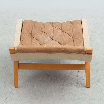 Bruno Mathsson armchair, "Pernilla" with footstool, Dux, late 20th century.