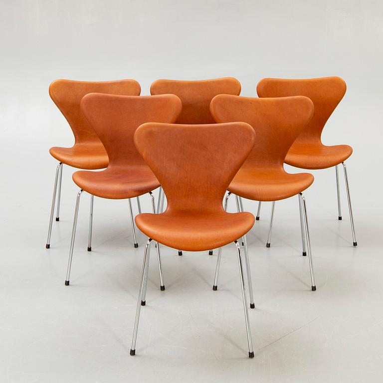 Arne Jacobsen, chairs, 6 pcs, "Seven", Fritz Hansen, Denmark late 20th century.