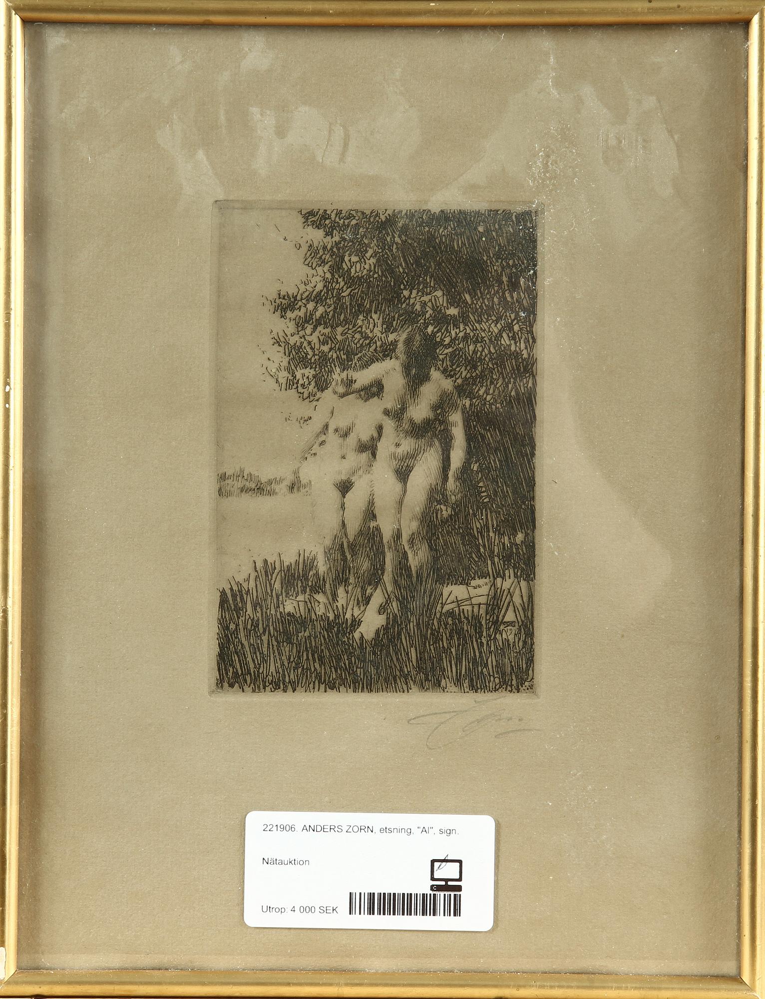 ANDERS ZORN, etsning, sign, utförd 1917.