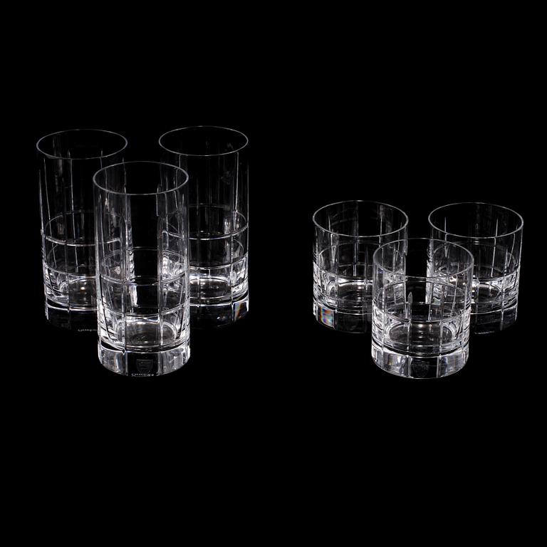 GROGGLAS, 6 st samt WHISKEYGLAS, 6 st,  "Street", Jan Johansson, Orrefors, 2000-tal.