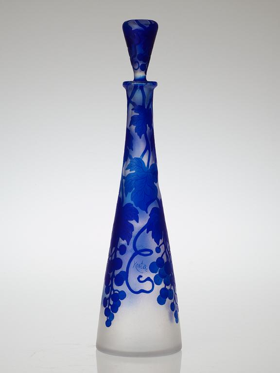 A Karl Lindeberg Art Nouveau cameo glass decanter with stopper, Kosta.