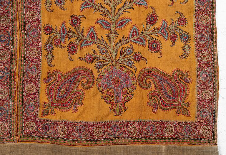 Embroidery, a pair, semi-antique Pateh Kirman, approx. 122 x 190 cm in total.