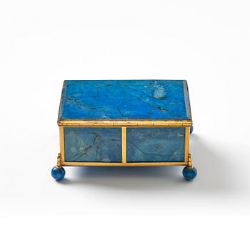 A presumably French lapis lazuli and gilt metal box, late 19th century.