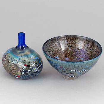 BERTIL VALLIEN, a vase and bowl, Kosta Boda Atelier. Signed.