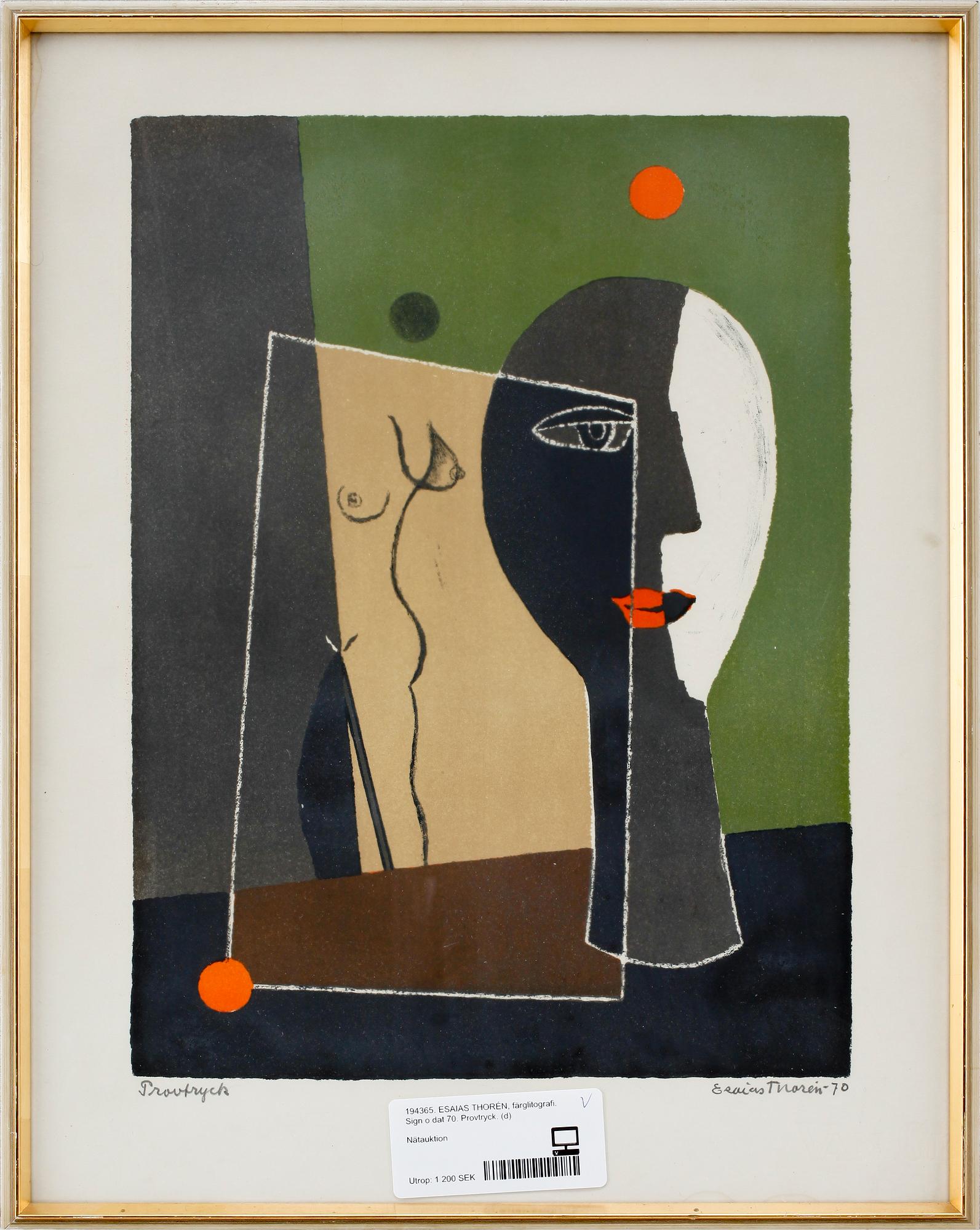 ESAIAS THORÉN, färglitografi. Sign o dat 70. Provtryck.