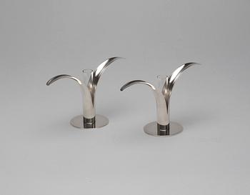 VASER / LJUSSTAKAR, ett par, nysilver, Ivar Ålenius-Björk, Ystad metall.