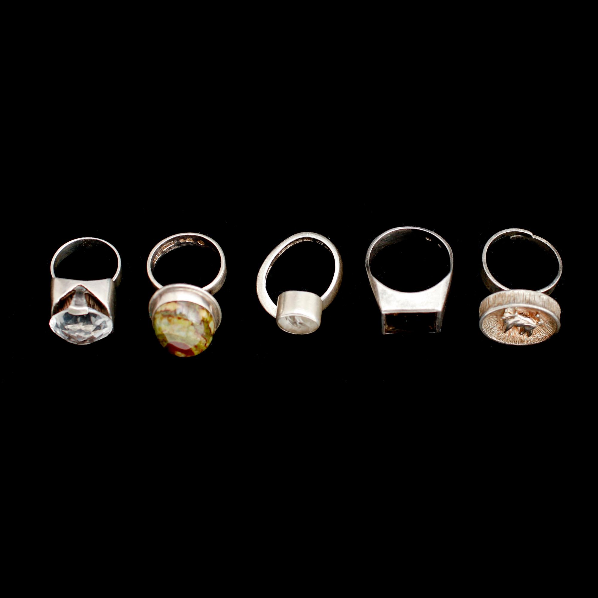 RINGAR, 5 st, silver, 1960-/70-tal. Vikt ca 45 g.