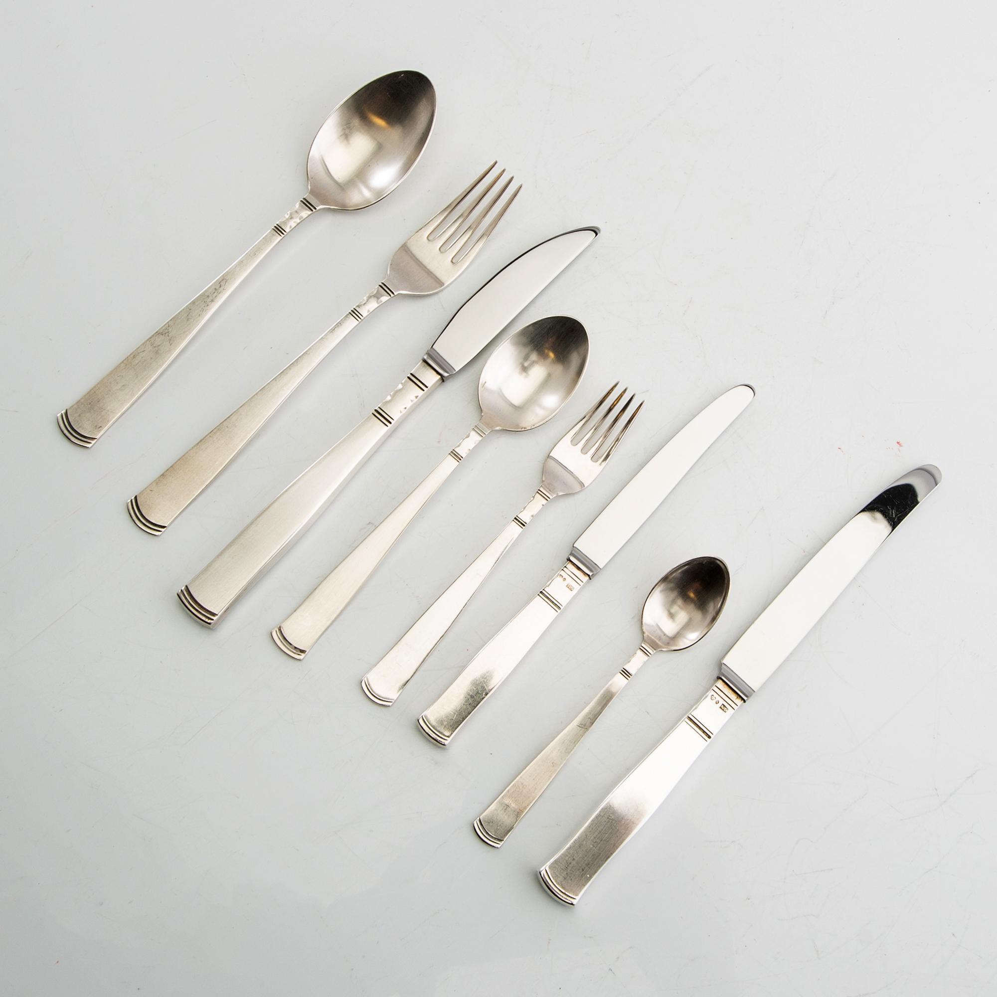 Jacob Ängman, Cutlery approx. 97 dlr "Rosenholm" silver GAB 1990s.
