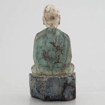 A Louhan, carved and painted wood, China, late Qing dynasty.