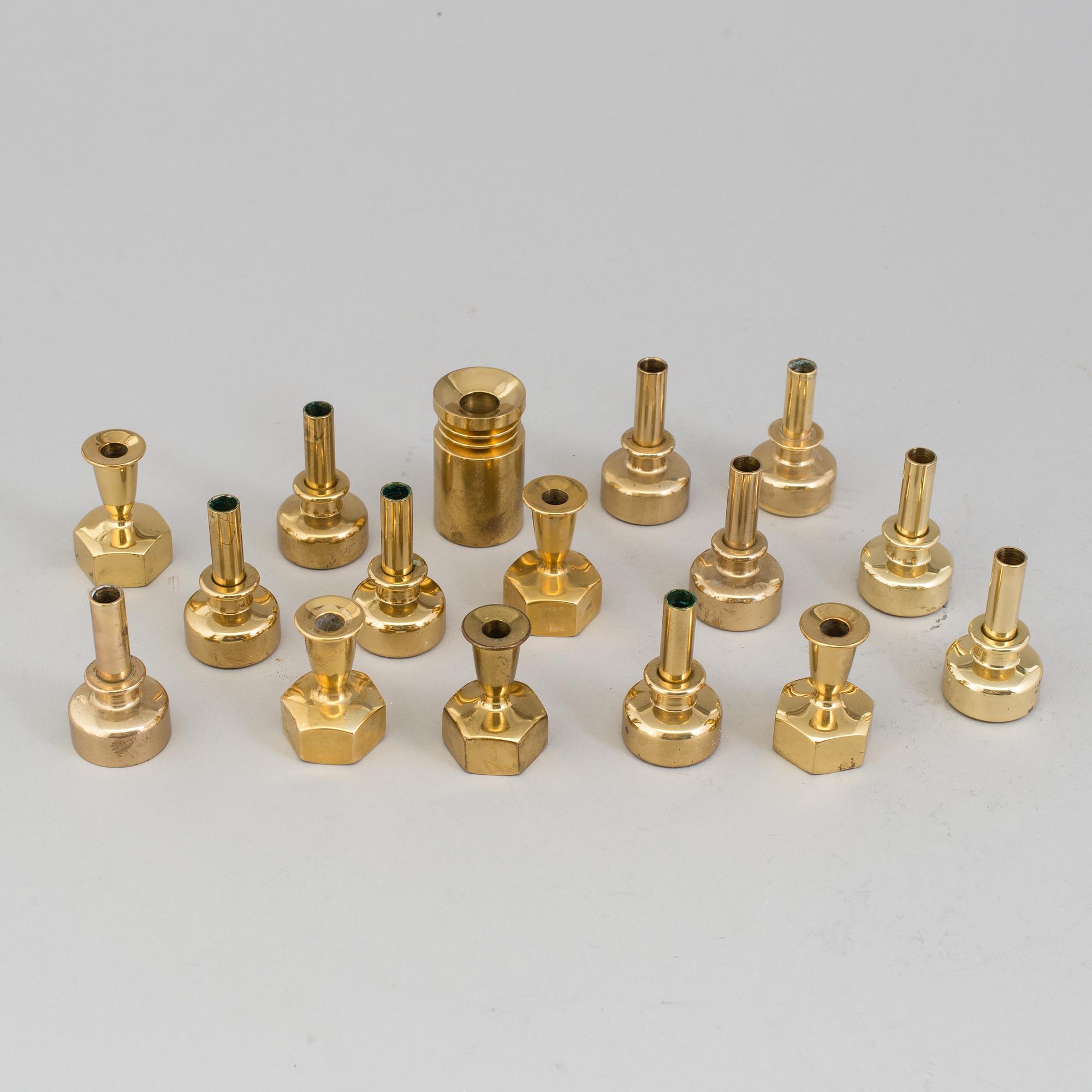 16 brass candlesticks, Hans Agne Jakobsson, Markaryd.